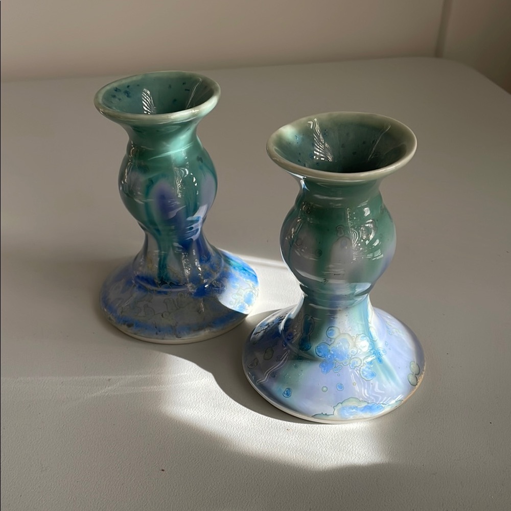 Artistic Vintage Ceramic Candle Holders by Edgecomb Potters (USA)